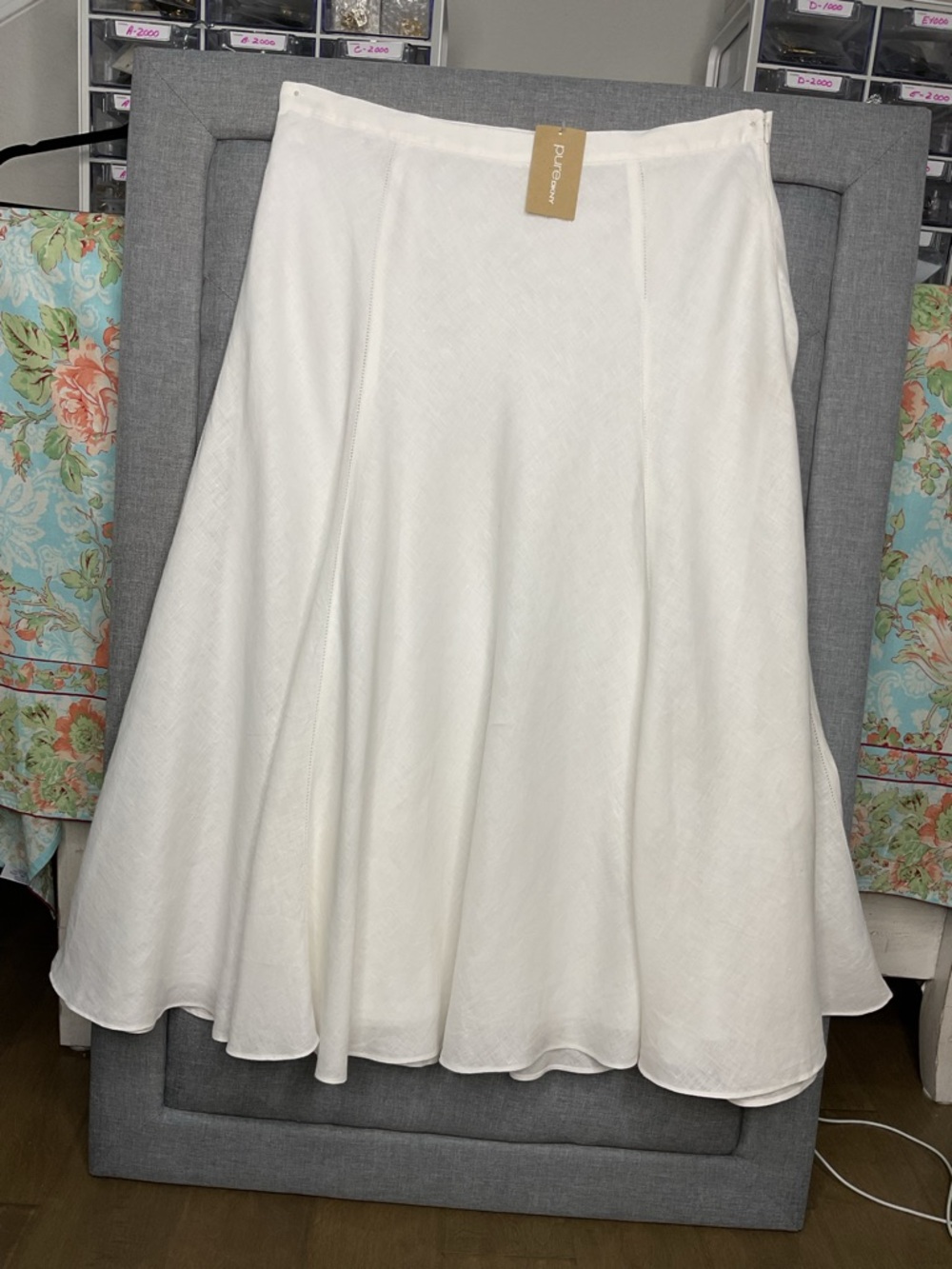 DKNY Linen Skirt White A Line Midi NWT Size 12 Summer Work - Picture 2 of 8